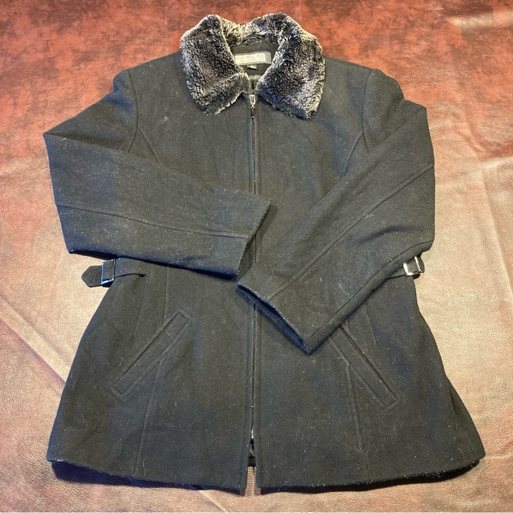 Black Faux Fur Collar Zip Front Peacoat